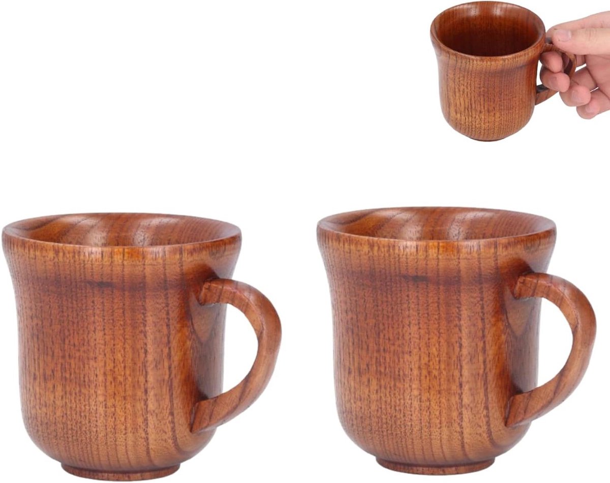 Natuurlijke houten mok set - handgemaakt - koffie/thee - 300 ml