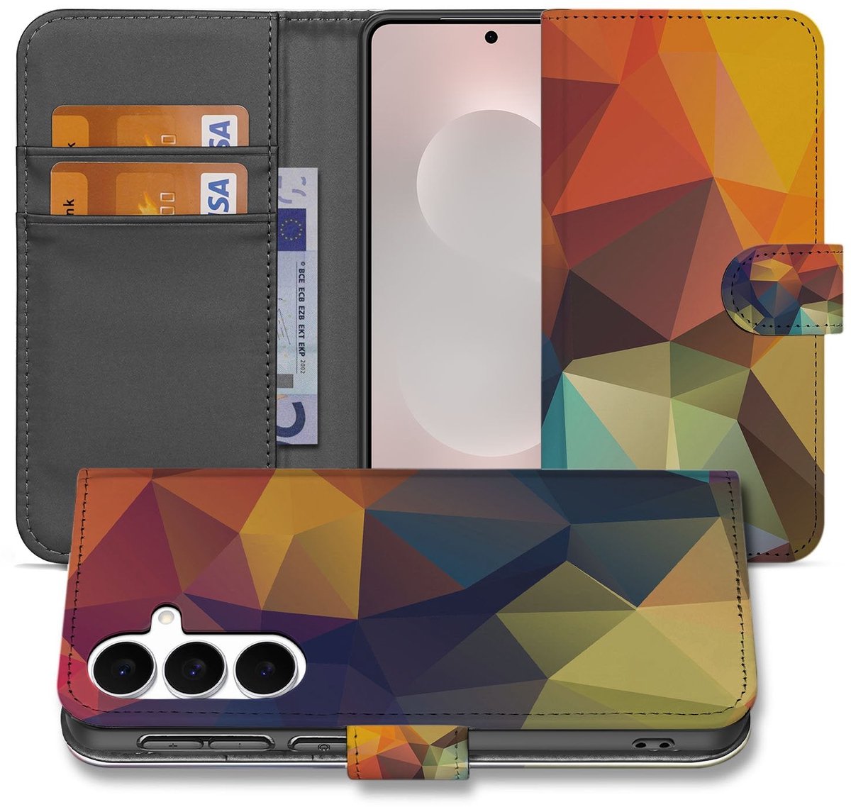 Samsung Galaxy S25 FE Book Case Polygon Color Met 3 Pasjes en Kunstzinnig Design