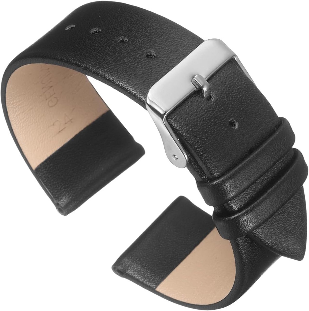 Luxe Leren Horlogeband 24mm met Zilveren Gesp - Universele Reservearmband voor Heren en Dames