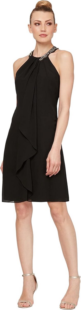Dames Elegante Jurk met Juweliershals en Lange Mouwen