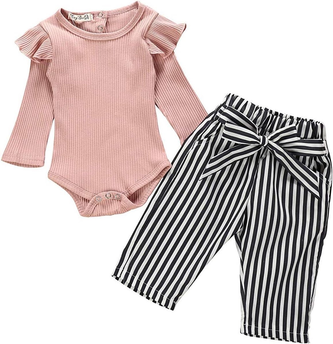Schattige Romper met Volant en Denim Broek Set voor Baby Meisjes (0-18 maanden)