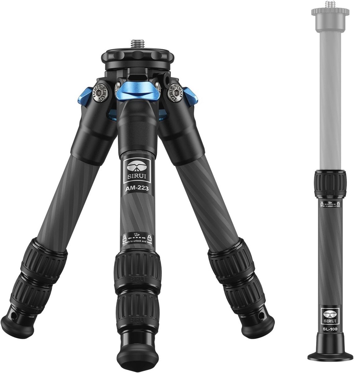Lichtgewicht Carbon Fiber Mini Tripod voor Camera's met Uittrekbare Middenzuil