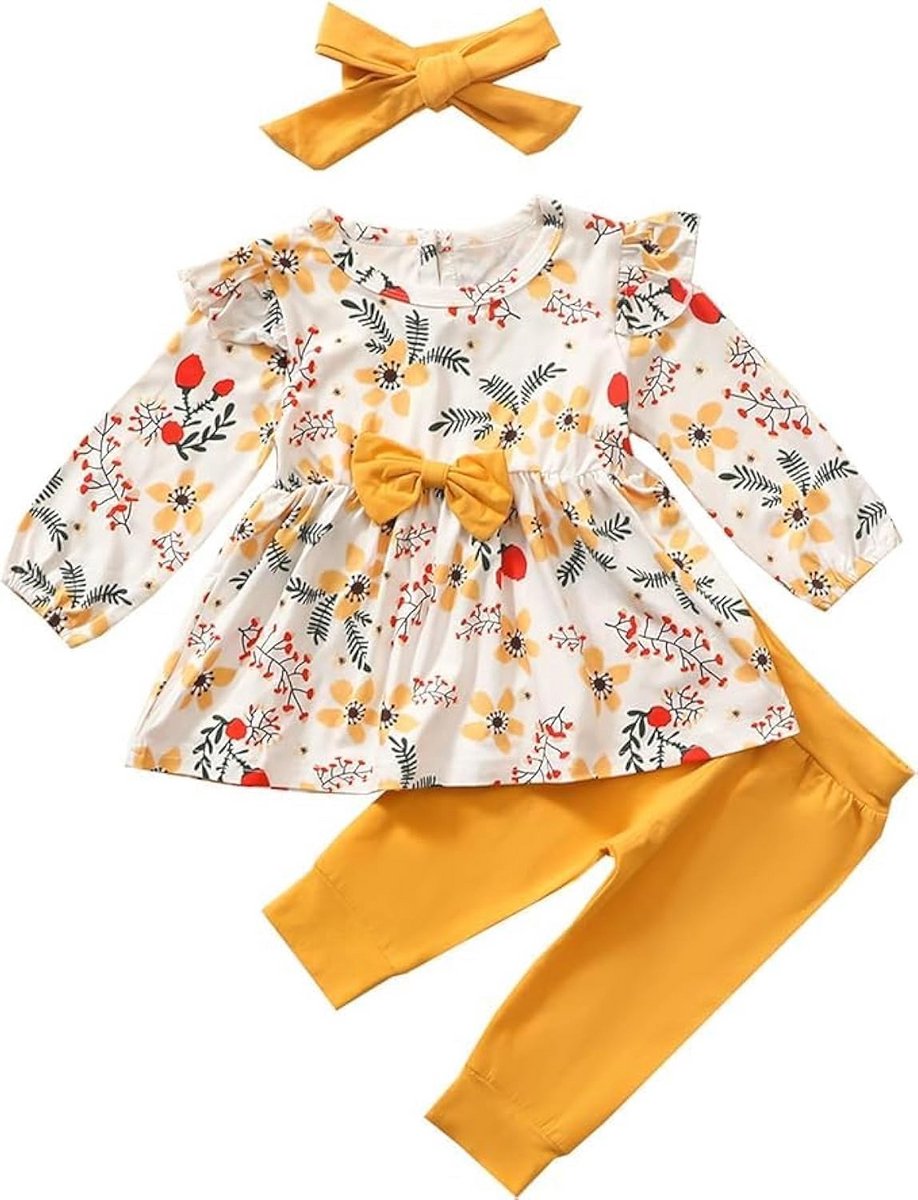 Schattige Baby Meisjes Set met Bloemenrok, Strik en Hoofdband