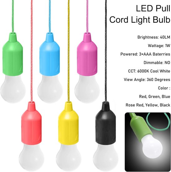 Een set van 6 kampeer-LED-lampen voor tenten, kampeerlampen met trekschakelaars, draagbare wandel-, vis-, kantoor-, tuin- en barbecueverlichting. van Merkloos — afbeelding 5