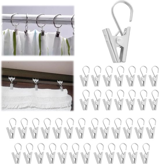 Lsgoodcare 60 stuks Douchegordijn Clips met Ringen Wit 1Inch,Sterke metalen decoratieve gordijnclip,Cafe gordijn Clip Ringen 25MM