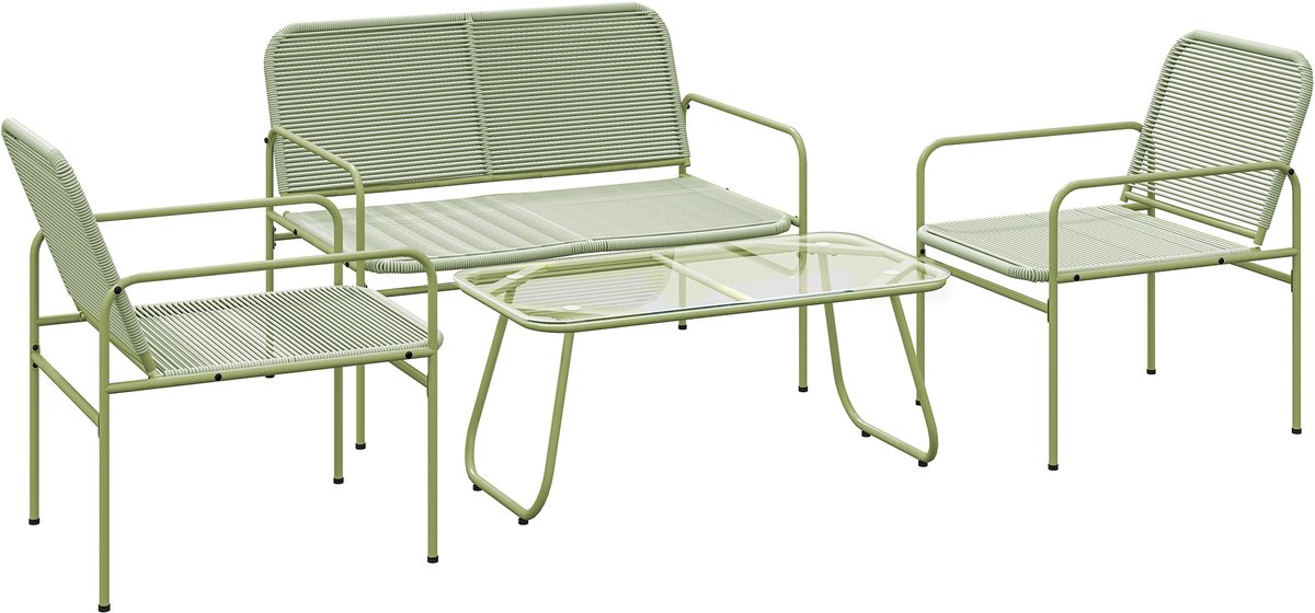 Outsunny Rattan Sofa Set - Staal, Geweven Kunsthars - 104x68x76cm - Groen