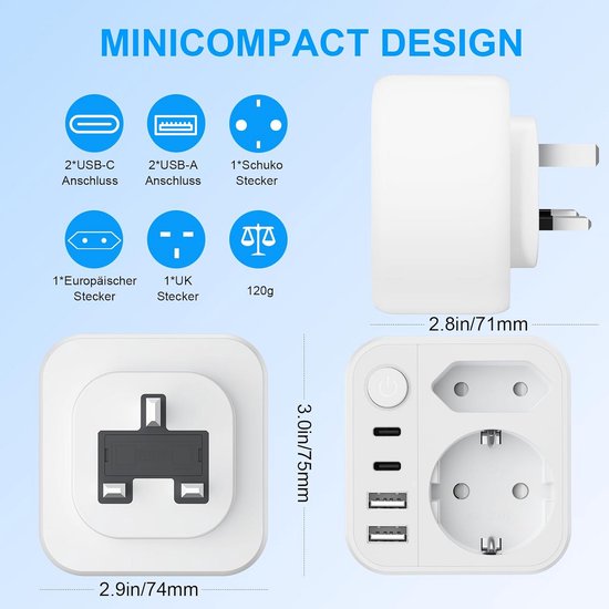 UGREEN Reisadapter UK 30W Adapter Engeland Duitsland Stekker met 2 USB UGREEN Reisadapter UK 30W Adapter Engeland Duitsland Stekker met 2 USB
