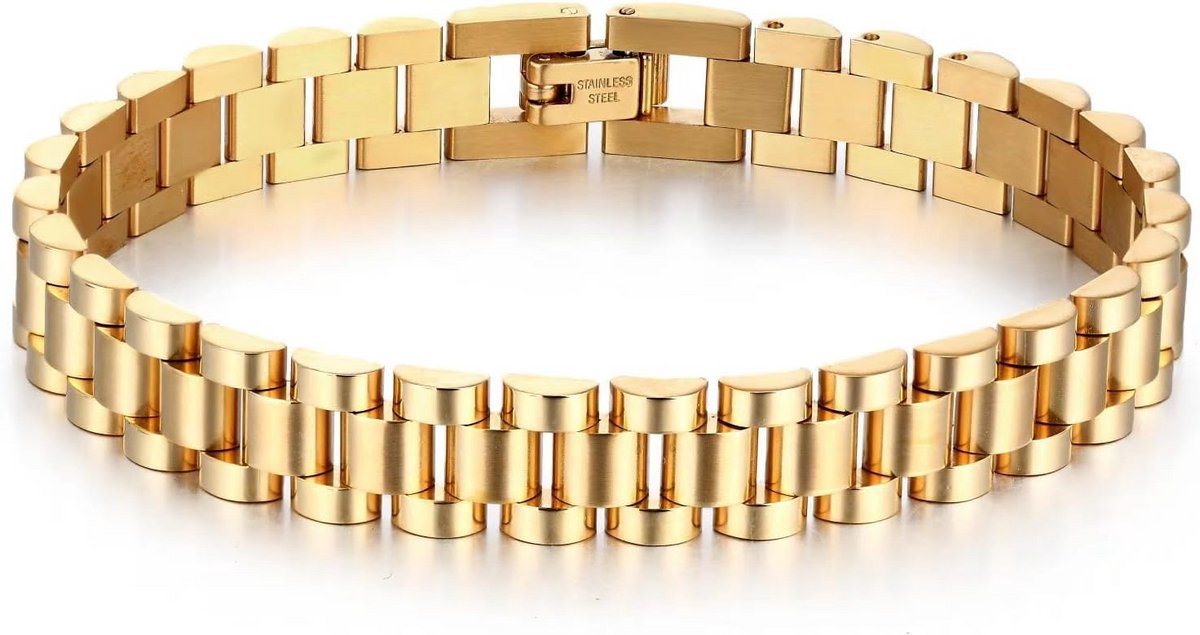 Roestvrij Stalen Linkketting Armband voor Mannen en Vrouwen - 8-10-12mm - 21cm - Zwart, Zilver, Goud - Inclusief Cadeaubox