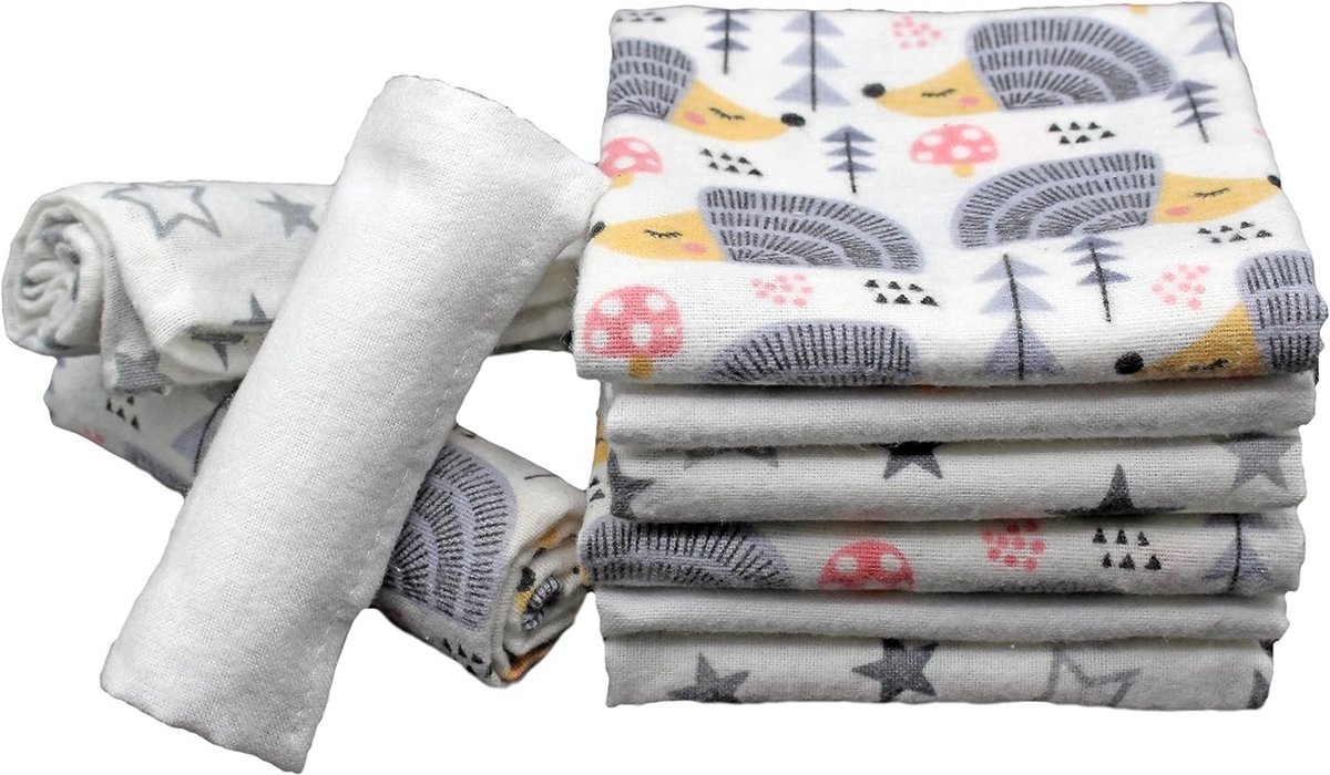 Set van 9 absorberende moltondoeken 38x38 cm - superzacht, Oeko-Tex gecertificeerd, sterrenprint lichtgrijs
