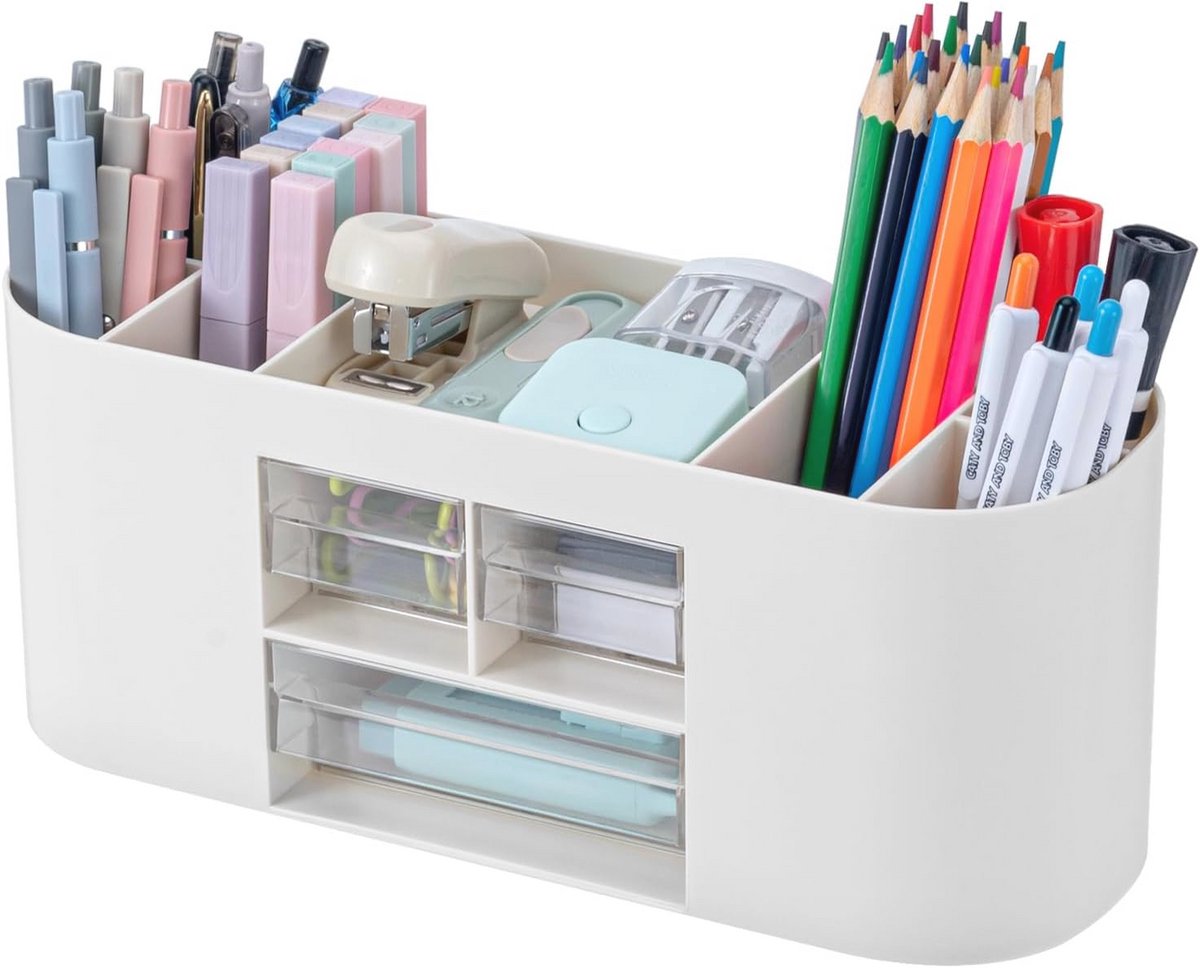 Bureau Organizer Met 6 Vakken En 3 Laden - Multifunctioneel Ruimtewonder In Wit