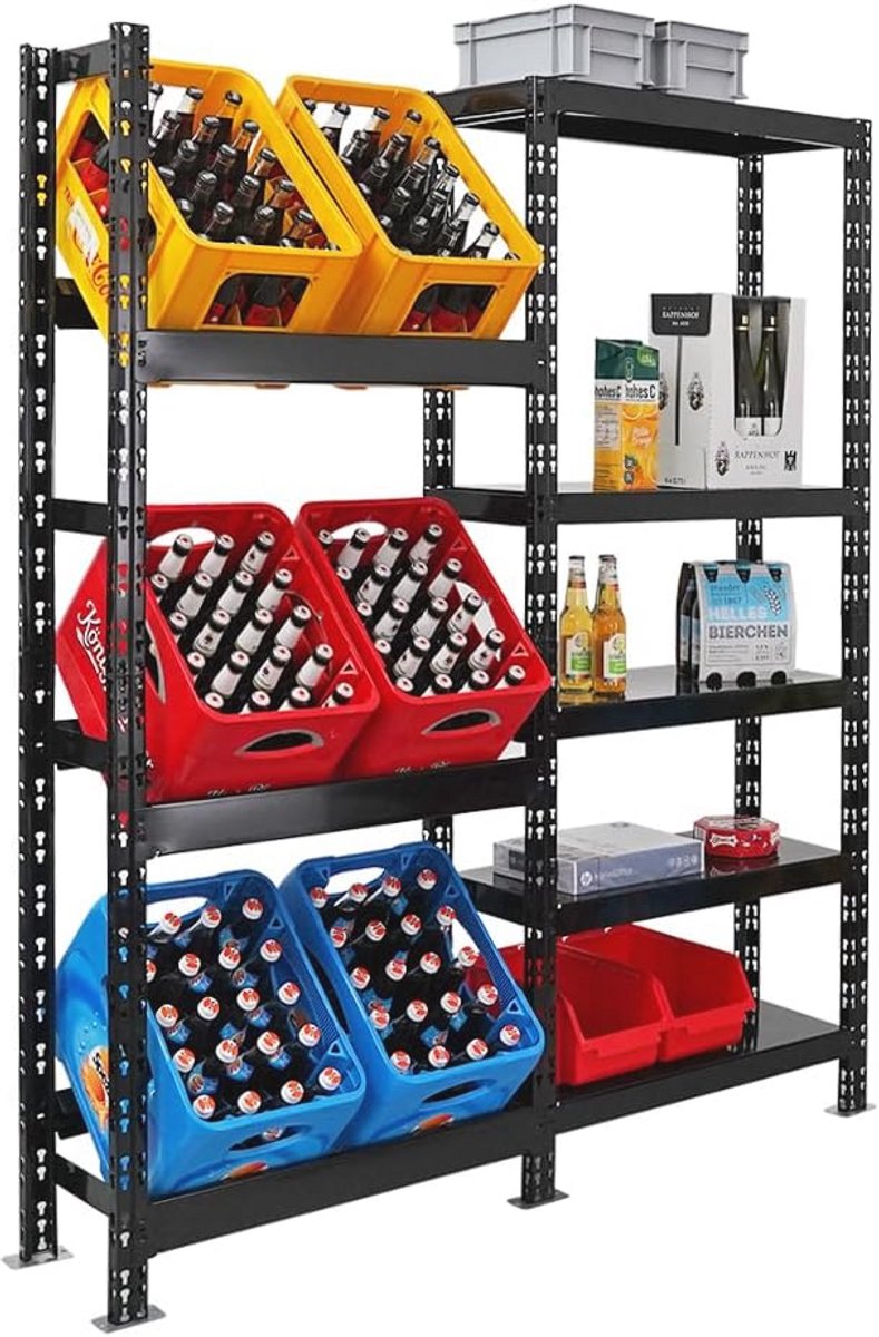 Vrijstaand Drankkrattenrek XXL - 6 Dozen met 5 Planken - 180x160x30 cm - Zwart
