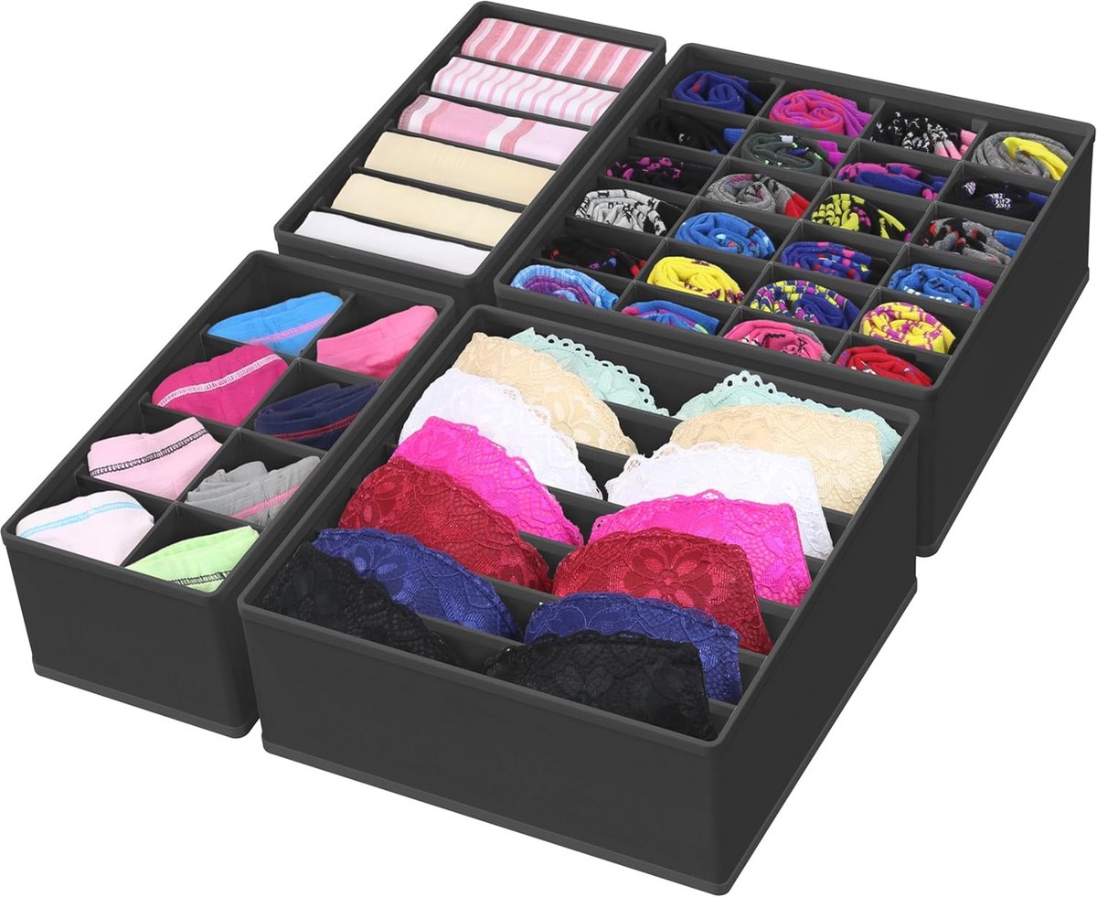 Lade Organizer voor Ondergoed - 4 Delige Set - Zwart