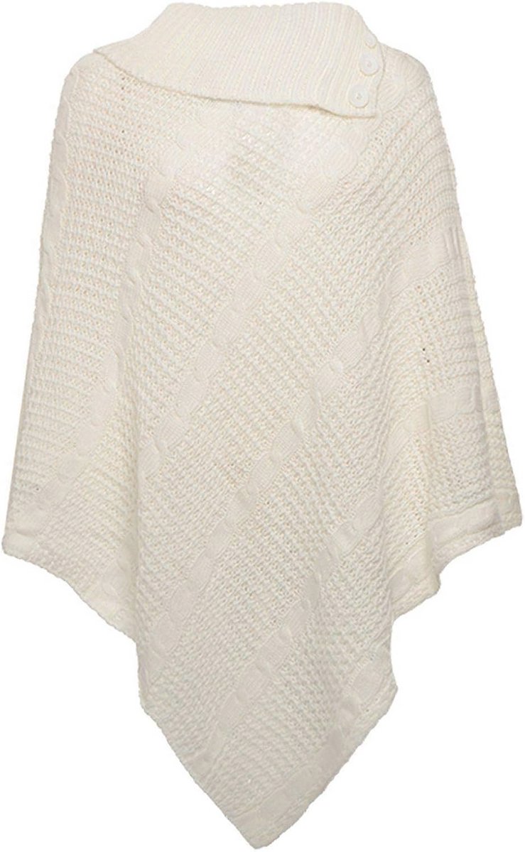 Dames Kabelgebreide Poncho met 3 Knopen - Cape Sjaal Wrap Warme Vest Top