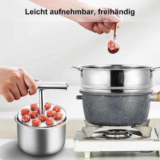 Gehaktbalmaker, keukengehaktbalmaker, gemaakt van roestvrij staal, maakt 12 gehaktballen tegelijk, geschikt voor keukens en eetkamers, afmetingen: 14*8,5 cm. van Merkloos — afbeelding 2