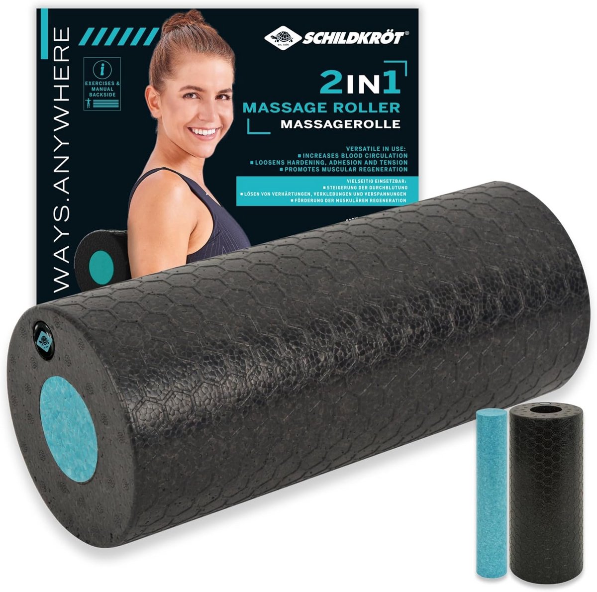 2-in-1 Massageballetjes voor een Effectieve Self-Massage | EPP Foam, Medium Hardheid, Geschikt voor Functionele Training, Zwart/Blauw, Normale Grootte