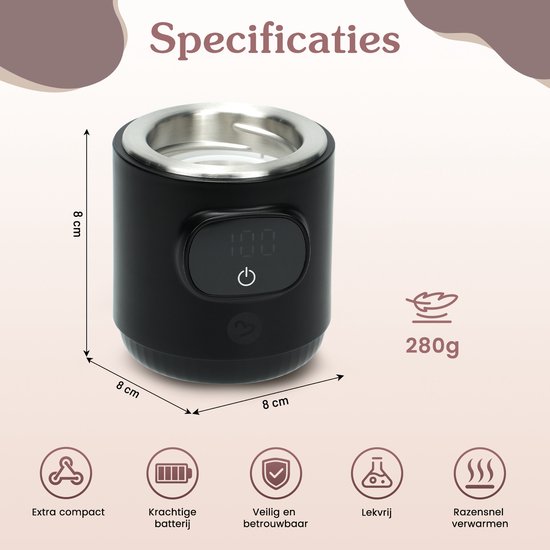 3Babies® Compacte Baby Flessenwarmer - Draagbaar - USB Oplaadbaar - Draadloos - Bottle Warmer - Inclusief 3 Adapters - Philips Avent, Difrax, Dr.brown's, Tommee Tippee, Medela - Zwart van Merkloos — afbeelding 2