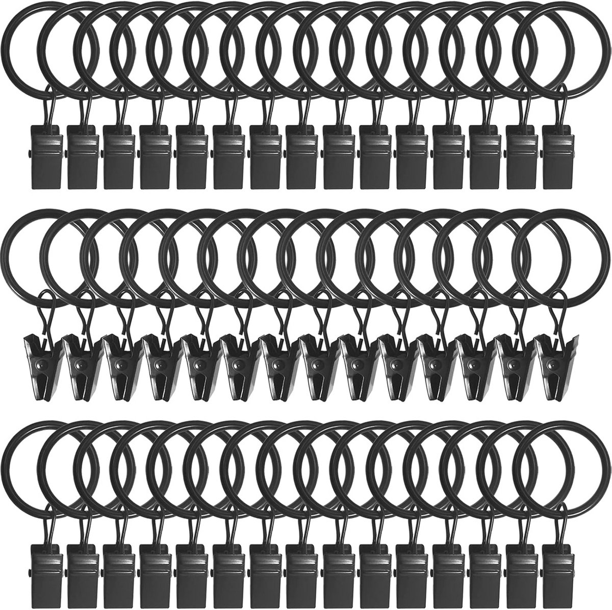 Metalen gordijnringen met clips - 44 stuks zwart voor gordijnen en decoraties