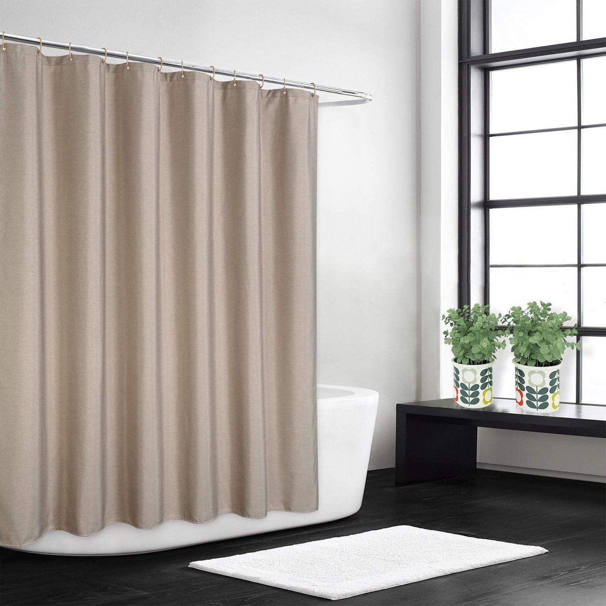 Allecta - Luxe Douchegordijn Vlaslinnen - Zware Stof - Hotelstijl - Wasbaar - Taupe - 200 x 180 cm
