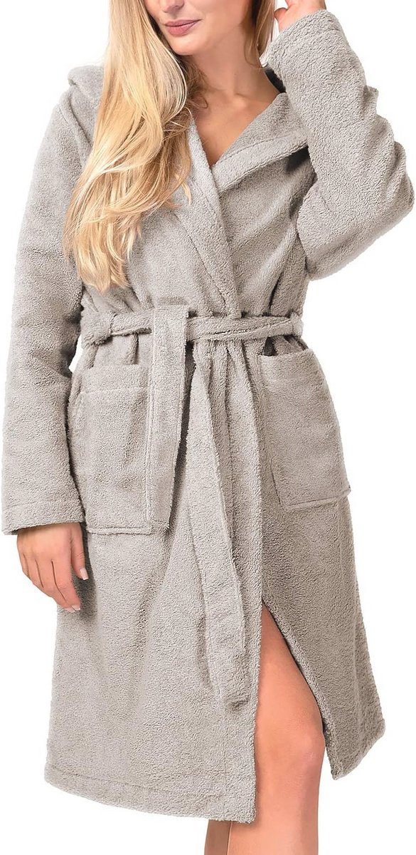 Dames Badjas van Katoen - Lange Fluffy Welnessjas, Perfect voor Thuis en Sauna