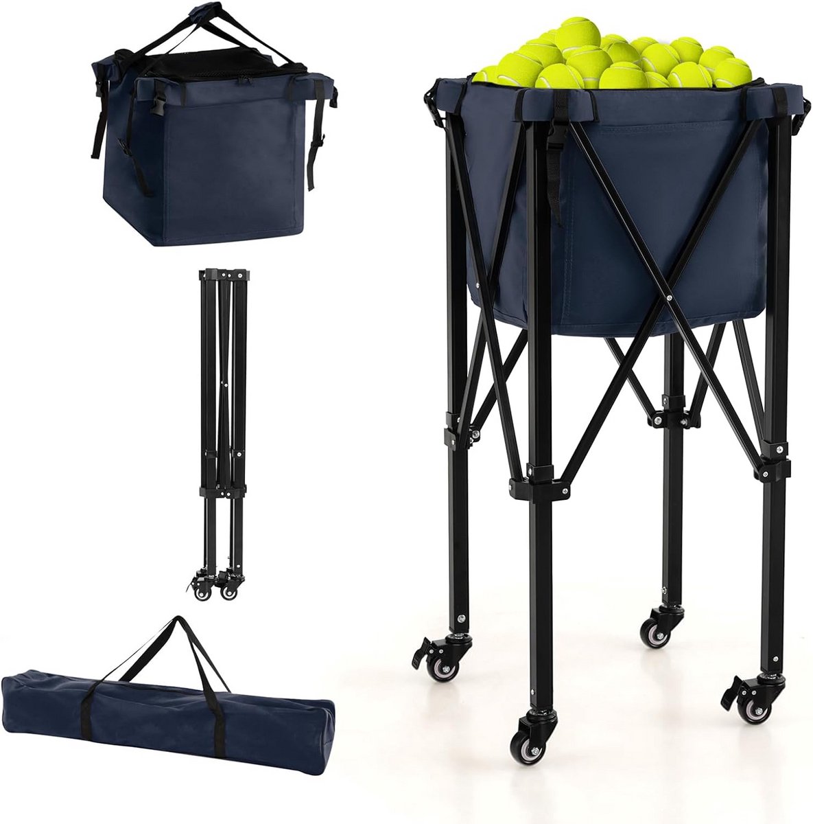 Inklapbare Tennisbalwagen met Wielen: Trainingsmand voor 150 Ballen