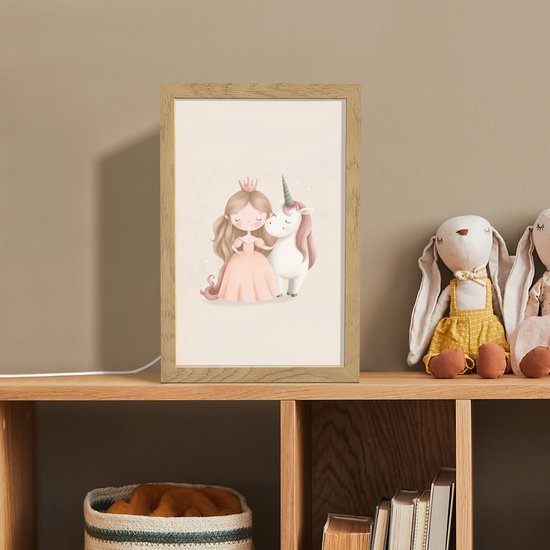 Nachtlampje 20x30 cm - Kinder lampje - Prinses - Eenhoorn - Pastel - Tafellamp kinderkamer - Slaapkamer lamp - Bedlamp kinderen - Kinderlampje stopcontact - Wandlamp babykamer - Nachtlampjes van OnlyWow — afbeelding 3