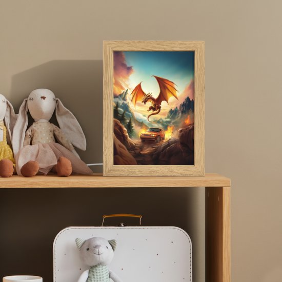 Nachtlampje 15x20 cm - Kinder lamp - Draak - Auto - Bergen - Vuur - Tafellamp kinderkamer - Slaapkamer lamp - Bedlamp kinderen - Kinderlampje stopcontact - Wandlamp babykamer - Nachtlampjes van DecoTime — afbeelding 3