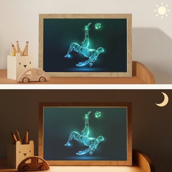 Nachtlampje 30x20 cm - Kinder lampje - Voetbal - Voetballer - Jongen - Zwart - Tafellamp kinderkamer - Slaapkamer lamp - Bedlamp kinderen - Kinderlampje stopcontact - Wandlamp babykamer - Nachtlampjes van Merkloos — afbeelding 4
