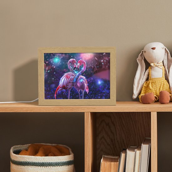 Nachtlampje 20x15 cm - Kinder lampje - Flamingo's - Dieren - Ruimte - Galaxy - Tafellamp kinderkamer - Slaapkamer lamp - Bedlamp kinderen - Kinderlampje stopcontact - Wandlamp babykamer - Nachtlampjes van Merkloos — afbeelding 3
