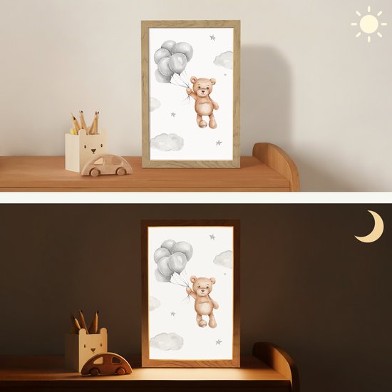 Nachtlampje 20x30 cm - Kinder lampje - Beer - Ballon - Sterren - Kinderen - Tafellamp kinderkamer - Slaapkamer lamp - Bedlamp kinderen - Kinderlampje stopcontact - Wandlamp babykamer - Nachtlampjes van OnlyWow — afbeelding 4