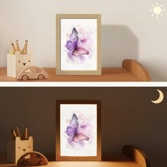 Nachtlampje 15x20 cm - Kinder lampje - Vlinder - Paars - Pastel kleuren - Tafellamp kinderkamer - Slaapkamer lamp - Bedlamp kinderen - Kinderlampje stopcontact - Wandlamp babykamer - Nachtlampjes van Merkloos — afbeelding 4