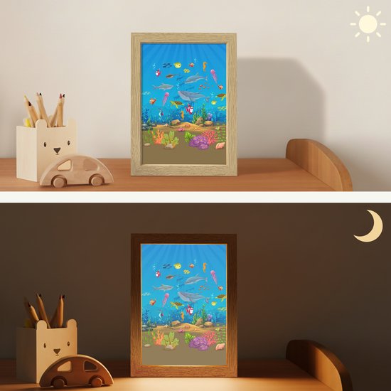 Nachtlampje 15x20 cm - Kinder lampje - Zeedieren - Onderwaterwereld - Oceaan - Onderwater - Tafellamp kinderkamer - Slaapkamer lamp - Bedlamp kinderen - Kinderlampje stopcontact - Wandlamp babykamer - Nachtlampjes van OnlyWow — afbeelding 4