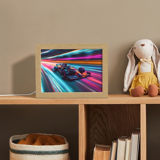 Nachtlampje 20x15 cm - Kinder lampje - Racen - Auto - Race - Jongens - Kleurrijk - Tafellamp kinderkamer - Slaapkamer lamp - Bedlamp kinderen - Kinderlampje stopcontact - Wandlamp babykamer - Nachtlampjes van Merkloos — afbeelding 3