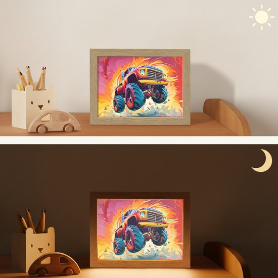 Nachtlampje 20x15 cm - Kinder lampje - Monstertruck - Auto - Jongens - Kleurrijk - Tafellamp kinderkamer - Slaapkamer lamp - Bedlamp kinderen - Kinderlampje stopcontact - Wandlamp babykamer - Nachtlampjes van Merkloos — afbeelding 4