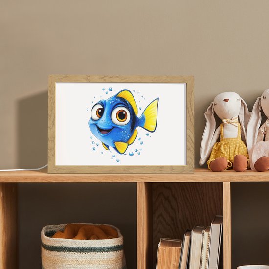Nachtlampje 30x20 cm - Kinder lampje - Doktersvis - Blauw - Vis - Spetters - Tafellamp kinderkamer - Slaapkamer lamp - Bedlamp kinderen - Kinderlampje stopcontact - Wandlamp babykamer - Nachtlampjes van OnlyWow — afbeelding 3