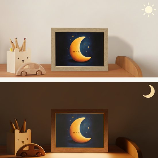 Nachtlampje 20x15 cm - Kinder lampje - Maan - Geel - Sterren - Gezichtje - Tafellamp kinderkamer - Slaapkamer lamp - Bedlamp kinderen - Kinderlampje stopcontact - Wandlamp babykamer - Nachtlampjes van Merkloos — afbeelding 4