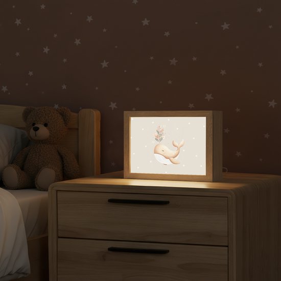 Nachtlampje 20x15 cm - Kinder lampje - Walvis - Minimalistisch - Bloemen - Stippen - Tafellamp kinderkamer - Slaapkamer lamp - Bedlamp kinderen - Kinderlampje stopcontact - Wandlamp babykamer - Nachtlampjes van OnlyWow — afbeelding 2