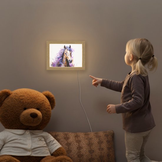 Nachtlampje 20x15 cm - Kinder lampje - Paard - Dieren - Meiden - Paars - Bruin - Tafellamp kinderkamer - Slaapkamer lamp - Bedlamp kinderen - Kinderlampje stopcontact - Wandlamp babykamer - Nachtlampjes van Merkloos — afbeelding 5