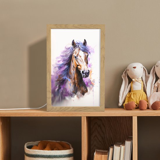 Nachtlampje 20x30 cm - Kinder lampje - Paard - Dieren - Meiden - Paars - Bruin - Tafellamp kinderkamer - Slaapkamer lamp - Bedlamp kinderen - Kinderlampje stopcontact - Wandlamp babykamer - Nachtlampjes van Merkloos — afbeelding 3