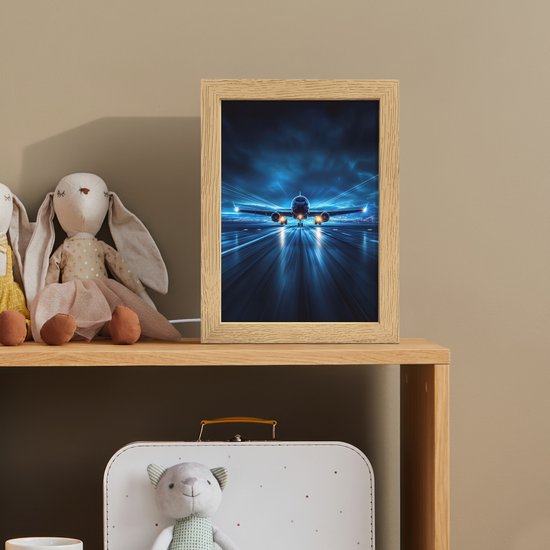 Nachtlampje 15x20 cm - Kinder lamp - Vliegtuig - Blauw - Futuristisch - Tafellamp kinderkamer - Slaapkamer lamp - Bedlamp kinderen - Kinderlampje stopcontact - Wandlamp babykamer - Nachtlampjes van Merkloos — afbeelding 3