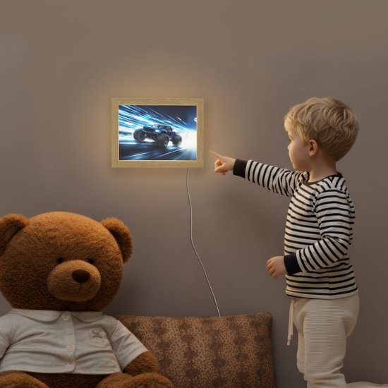 Nachtlampje 20x15 cm - Kinder lamp - Monstertruck - Blauw - Neon - Lichten - Tafellamp kinderkamer - Slaapkamer lamp - Bedlamp kinderen - Kinderlampje stopcontact - Wandlamp babykamer - Nachtlampjes van Merkloos — afbeelding 5