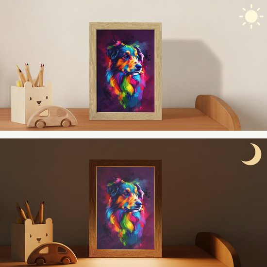Nachtlampje 15x20 cm - Kinder lampje - Hond - Kleurrijk - Dier - Dierenhoofd - Tafellamp kinderkamer - Slaapkamer lamp - Bedlamp kinderen - Kinderlampje stopcontact - Wandlamp babykamer - Nachtlampjes van OnlyWow — afbeelding 4