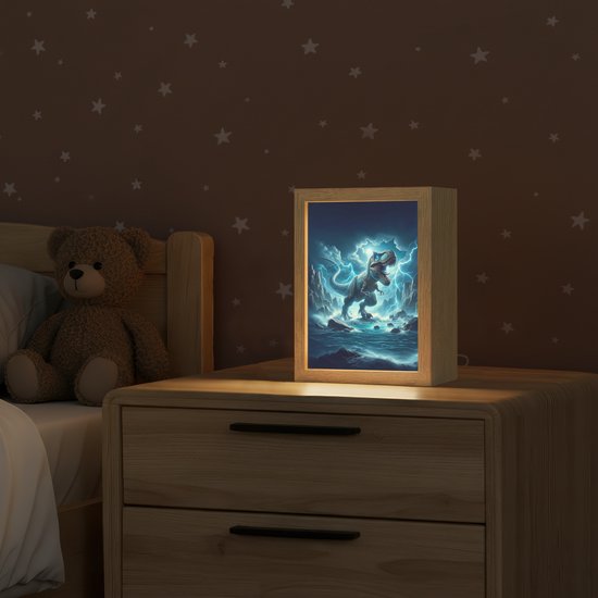 Nachtlampje 15x20 cm - Kinder lampje - Dino - Blauw - Jongens - Tafellamp kinderkamer - Slaapkamer lamp - Bedlamp kinderen - Kinderlampje stopcontact - Wandlamp babykamer - Nachtlampjes van Luz'n Eds — afbeelding 2
