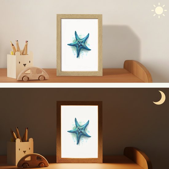 Nachtlampje 15x20 cm - Kinder lampje - Zeester - Blauw - Spetters - Tafellamp kinderkamer - Slaapkamer lamp - Bedlamp kinderen - Kinderlampje stopcontact - Wandlamp babykamer - Nachtlampjes van Merkloos — afbeelding 4