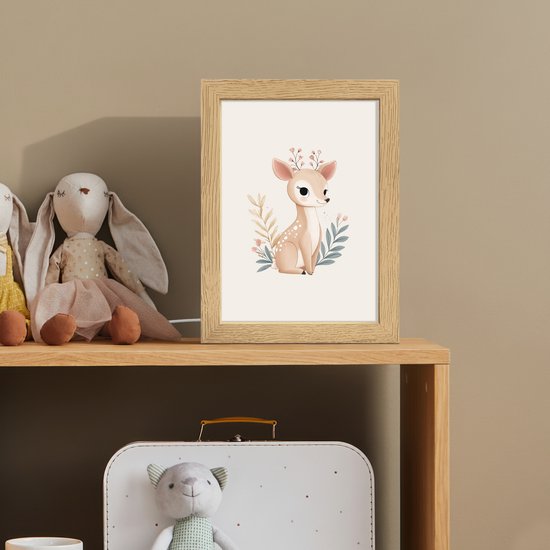 Nachtlampje 15x20 cm - Kinder lampje - Hertje - Minimalistisch - Aquarel - Bladeren - Tafellamp kinderkamer - Slaapkamer lamp - Bedlamp kinderen - Kinderlampje stopcontact - Wandlamp babykamer - Nachtlampjes van Merkloos — afbeelding 3
