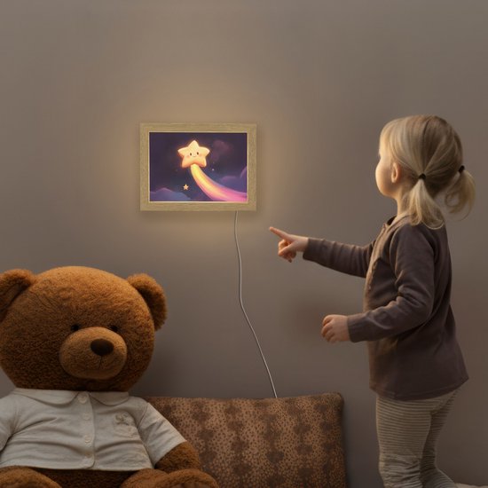 Nachtlampje 20x15 cm - Kinder lampje - Ster - Gezichtje - Lichtgevend - Tafellamp kinderkamer - Slaapkamer lamp - Bedlamp kinderen - Kinderlampje stopcontact - Wandlamp babykamer - Nachtlampjes van Decopatent — afbeelding 5