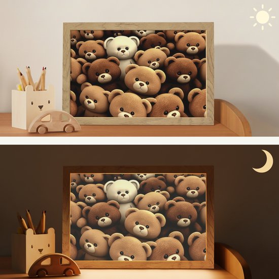 Nachtlampje 30x20 cm - Kinder lamp - Teddybeer - Knuffel - Bruin - Beer - Jongens - Meisjes - Tafellamp kinderkamer - Slaapkamer lamp - Bedlamp kinderen - Kinderlampje stopcontact - Wandlamp babykamer - Nachtlampjes van Merkloos — afbeelding 4
