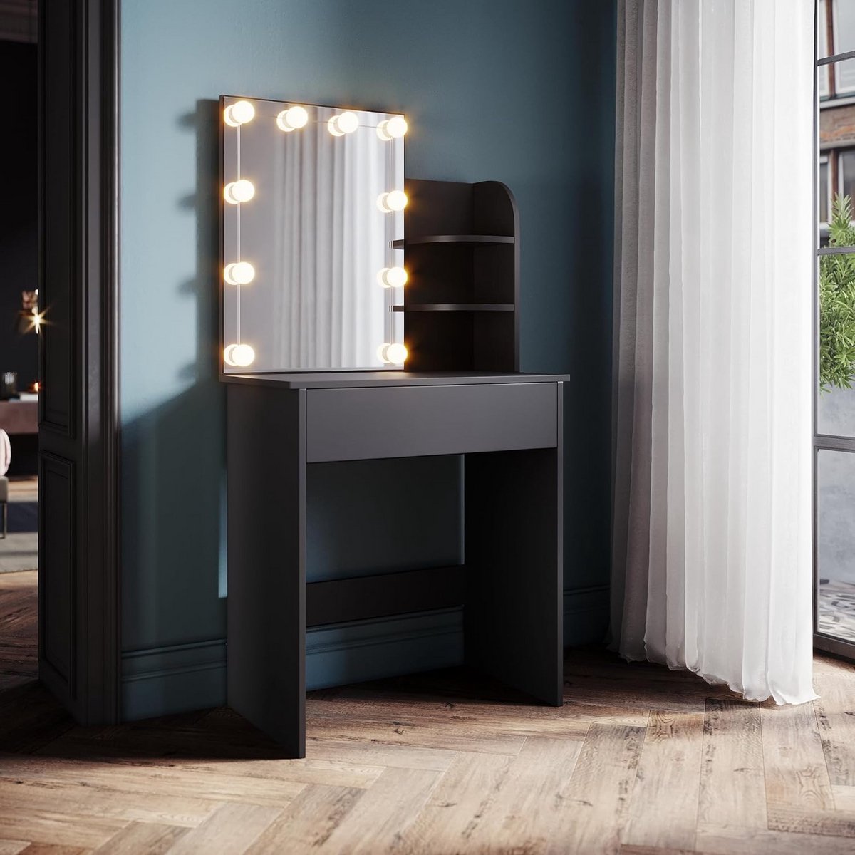 Make-up Tafel met Verlichte Spiegel, Ladekast en Opbergruimte, Roze