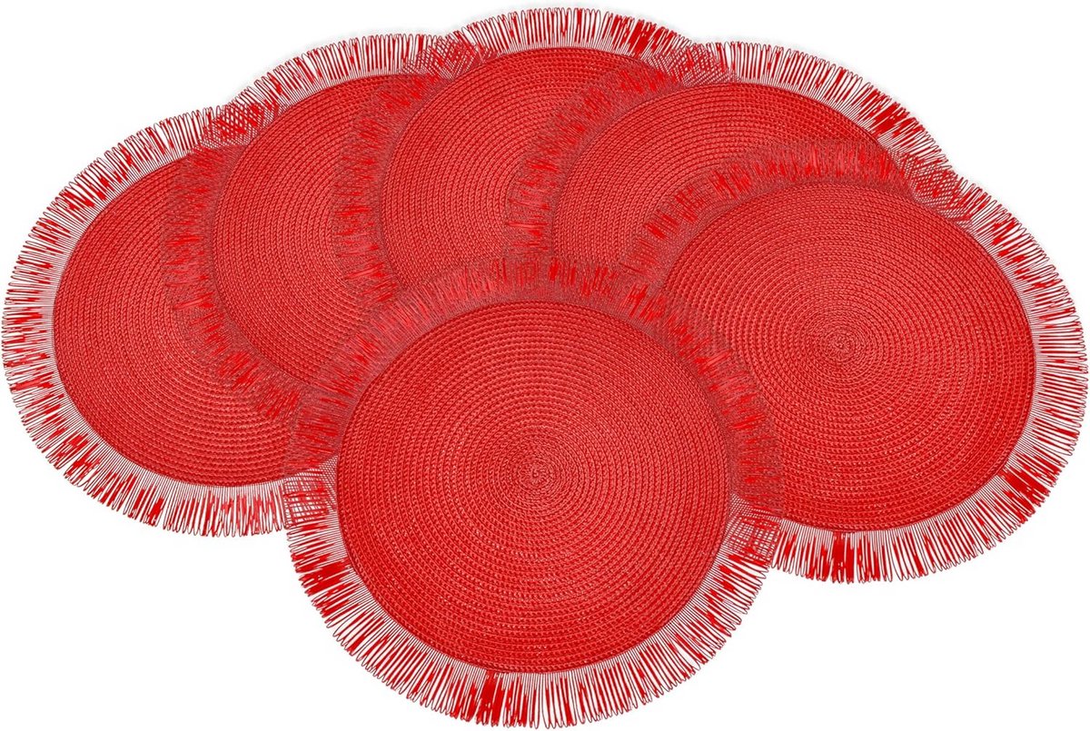 Set van 6 Ronde Placemats van Synthetisch Stro (38 cm) - Kleurrijk en Duurzaam