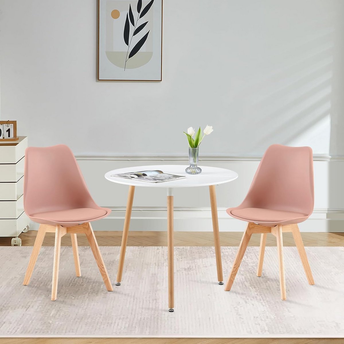 Ronde Eettafel met 2 Stoelen Set - Compact en Scandinavisch Design voor Keuken of Woonkamer