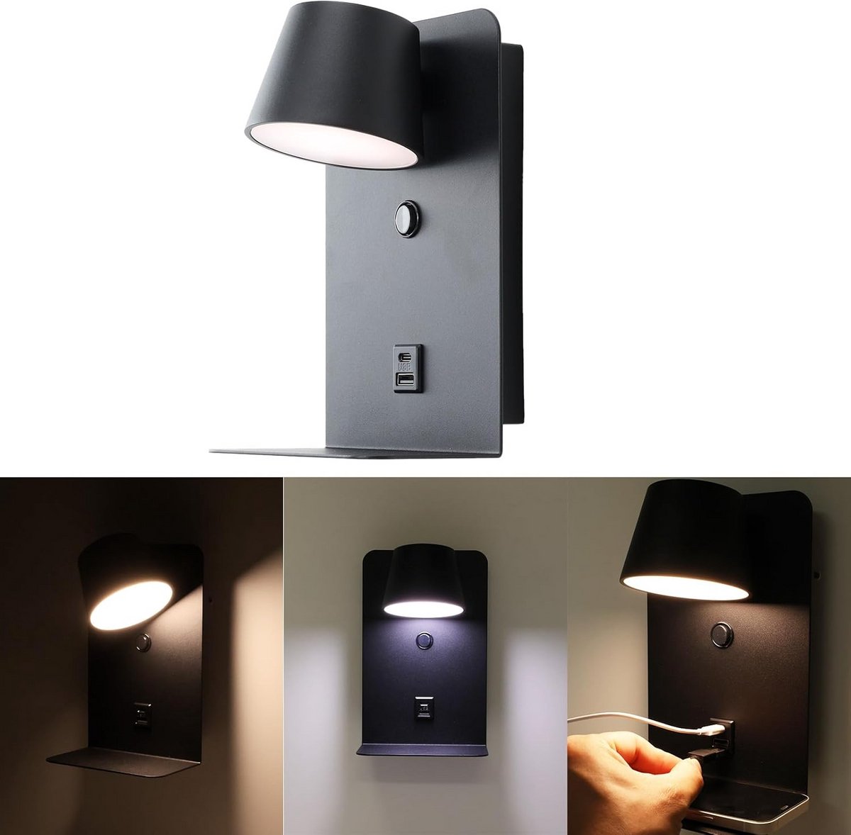 Draaibare led-wandlamp 6W met USB oplaadpoort en instelbare kleurtemperatuur